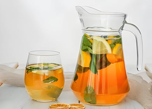 Image of Wringo Premium Glass Water Jug - 1.5 LTR, Transparent, Hot Cold Water Glass Pitcher, Water Jug, Iced Tea, Milk and Juice Beverage Carafe, Lemon Jug 1500ML (WQ-17)