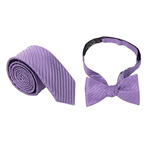 Landisun Various Patterned Mens Silk Tie Combo: Skinny Tie+Bow Tie 1B242 Bright Purple Solid