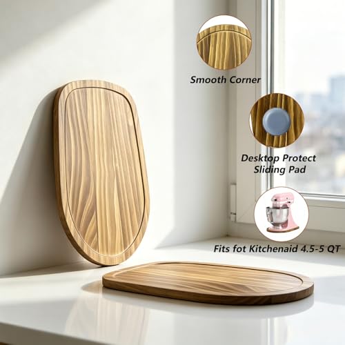 Image of Solid Pine Wood Mixer Slider Mat - Compatible with KitchenAid 4.5-5 Qt Tilt-Head Stand Mixer, Artisan & Classic - Scratch-Resistant, Easy Glide, Heavy-Duty Kitchen Appliance Mat