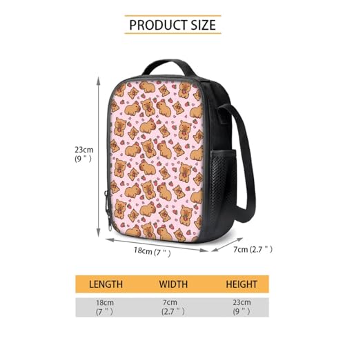 Xoenoiee Capybara Strawberry Pink Pattern 4Pcs School Backpack Set for Kids 17 Inch Large Bookbag with Insulated Lunch Box, Pencil Case, Water Bottle Holder4