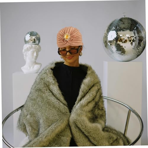 KESYOO Women Pre-Tied Turban Hat Rhinestones Comfortable Soft Beanie Cap Distinctive Twisted Head Wrap for Fashionable Women and Girls Sparkling Alloy Accents Light Coffee 6