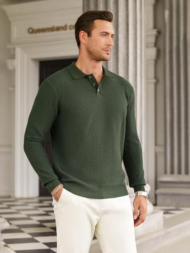 Hardaddy Men's Knit Polo Shirts Long Sleeve Button Up Pullover Sweater Textured Casual Collared Tops2