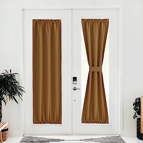 NICETOWN Blackout Door Curtains, Thermal Insulated Elegance French Door Curtains for Privacy, Room Darkening Window Covering for Doorway, Gold Brown,