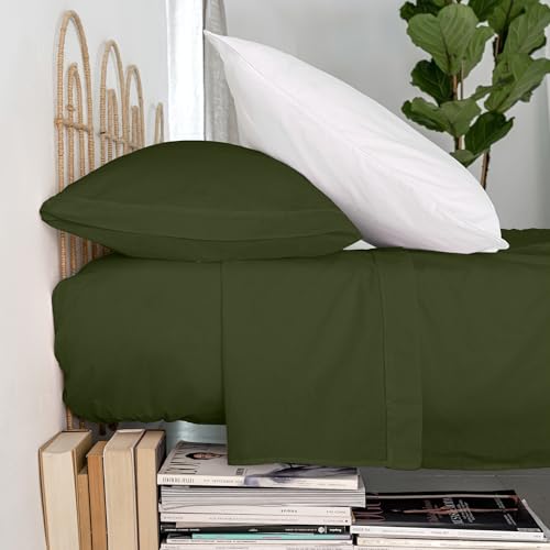 Drap plat vert olive 210x270 cm pour lit double 135 140 - 4