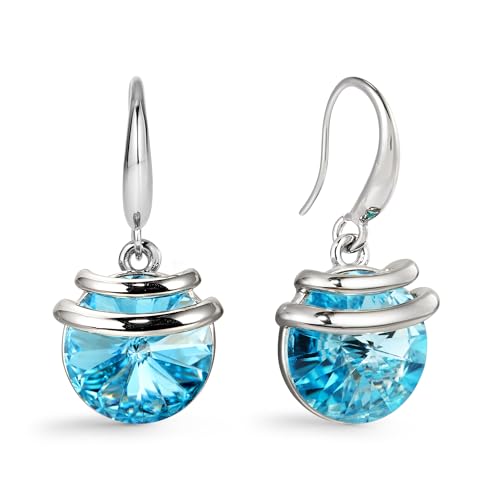 Crystal French Wire Dangle Drop Earrings (Aquamarine)