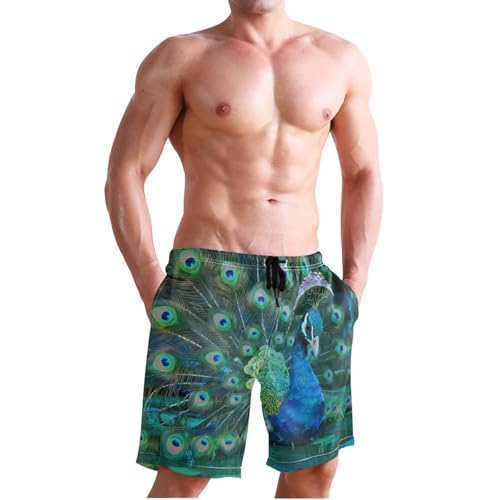 Men's Swim Trunks Quick Dry Swimming Shorts with Pocket Vivid Peacock Feathers Swimsuit Trunks3
