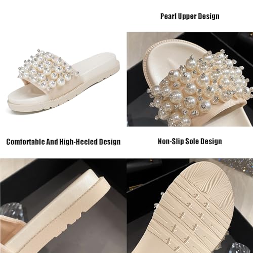 DirraBra Women's Sparkle Pearl Platform Slide Sandals Fashion Summer Dress Party Slippers Breathable Round Open Toe Bling Beach Sandals3