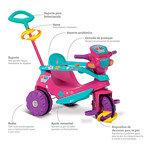 Triciclo Velobaby Passeio e Pedal, Brinquedos Bandeirante, Multicor
