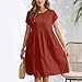 Fashion Summer OL Temperament Women's and Linen Round Neck A Line Skirt Plus Size Long Dressy Maxi (Brick Red, XXL)