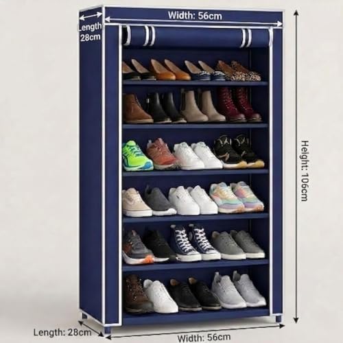 Image of 6 Layer Shoe Rack for Home, Space Saving Multi-Tier Shoe Organizer, Durable Storage Stand for Bedroom, Entryway & Closet Shoe Rack Plastic for Home (Blue)