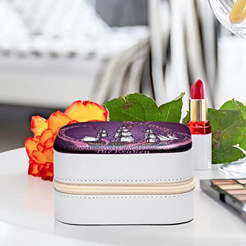 Boîte à bijoux violette compacte avec miroir pour ranger bagues et colliers
