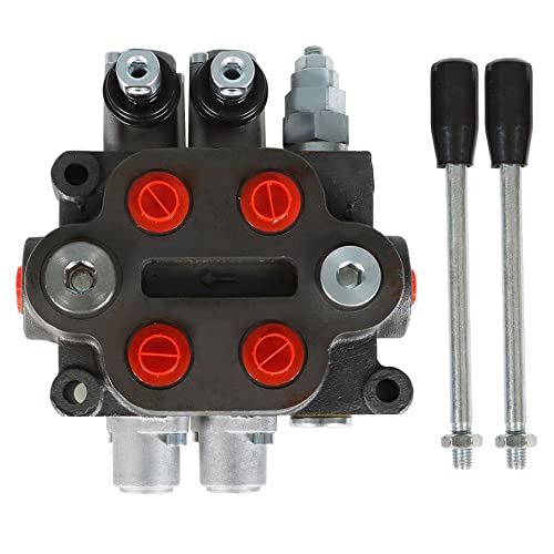 Timunr 2 Spool 25GPM Hydraulic Directional Control Valve, 3000PSI BSPP Ports Double Acting Hydraulic Valve with Joystick