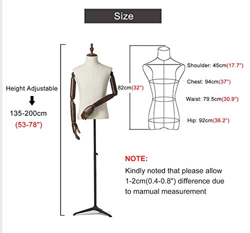Maniquí masculino ajustable de plástico resistente con base de trípode estable 6