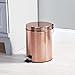 mDesign Small Modern 5 Liter / 1.3 Gallon Round Metal Lidded Step Trash Can, Compact Garbage Bin with Removable Liner Bucket and Handle for Bathroom, Kitchen, Craft Room, Office, Garage - Rose Gold