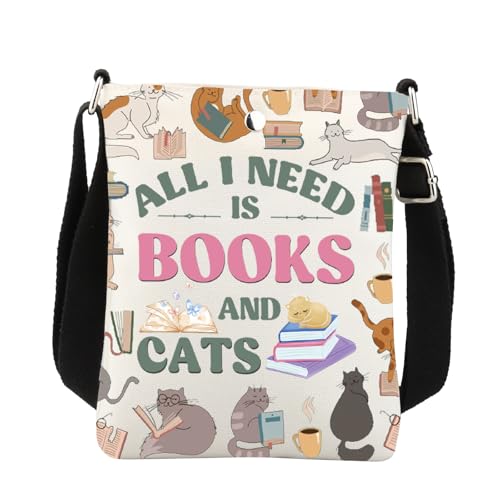Books And Cats Crossbody Bag Bookish Gifts For Book Lovers Book Reader Gift All I Need Is Books And Cat Cell Phone Sling Bag