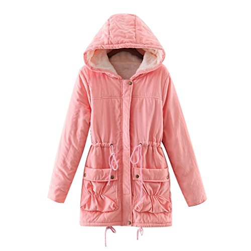 Aro Lora Women's Winter Faux Lamb Wool Hooded Coat Parka Cotton Outwear Jacket US Small Pink