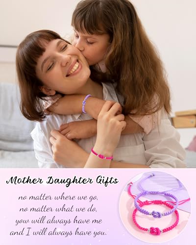 Image of YELUWA 2 Pcs Mother Daughter /Son Bracelets, Mothers Day Gifts, Back to School Gift, First Day of School Gifts, Lovely Charm Bracelets Set Mommy and Me Jewelry with Gift Box Wish Card