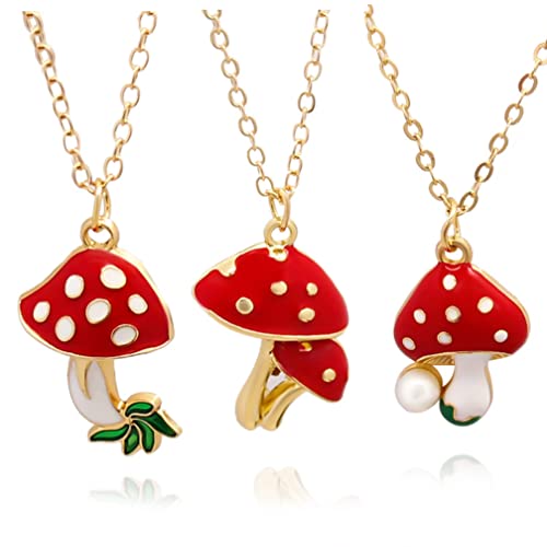 Simpleasure Pack 3 Cute Mushroom Pendant Chain Necklace for Three Best Friends Daughter Gold Dainty Fashion Friendship Christmas Birthday Jewelry Gifts