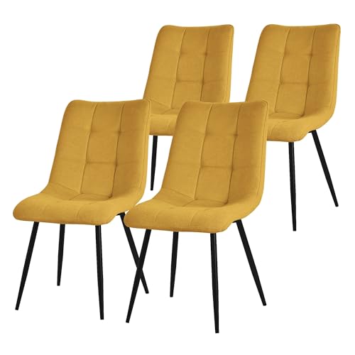 ML-Design Set de 4 Chaises de Salle à Manger Jaune Moutarde, avec Revêtement en Tissu Polyester et Pieds Métalliques Noirs, Chaises de Cuisine avec Dossier,...