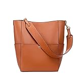 Kattee Hobo Bags for Women, Genuine Leather Tote Purses and Handbags Shoulder Bucket Bags(Brown)