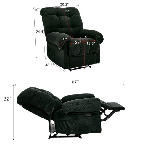 Image of Oversized Manual Recliner Chair with Side Pockets for Home, Gray