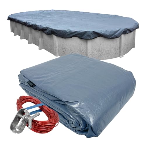 Pool Mate 16 x 25 ft Heavyweight Blue Winter Oval Pool Cover for Above Ground Pools, 4 ft Overlap (20 x 29 ft Cover Size), Solid 12 x 12 Scrim, 3.7 oz/yd2, 18-Year Warranty, Style: 341625-4-PM