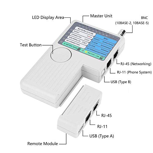 Image of iMBAPrice NF-3468 4-in-1 Network Cable Tester | RJ45 RJ11 USB BNC, With Remote, LAN Continuity Checker, Cat5 Cat5e Cat6 STP UTP Ethernet, Telephone & Coaxial Cables