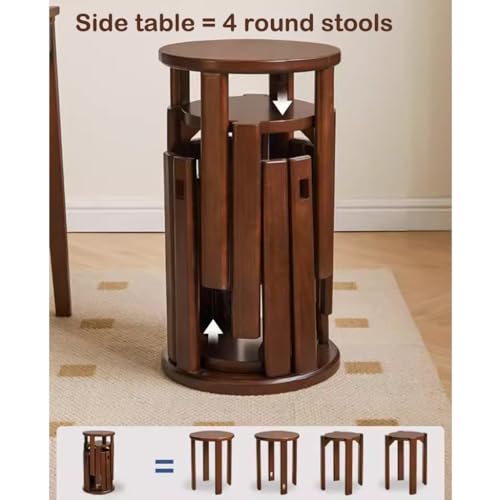 Tabourets ronds en bois massif table basse empilable de chambre salon - 6