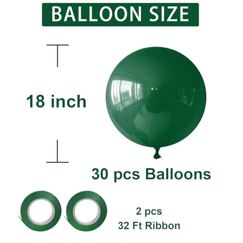 Image of Green Balloons Green Birthday Decorations 30 Pack 18 inch Round Party Balloons for Dark Green Themed Wedding Graduation Anniversary Christmas Birthday Party St Patricks Day Backdrop Decorations