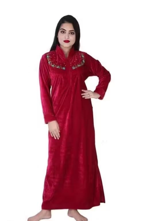 Women Velvet Night Robe Set Short Sleeve Solid Design Comfortable Relaxed Fit XL Size-image-34