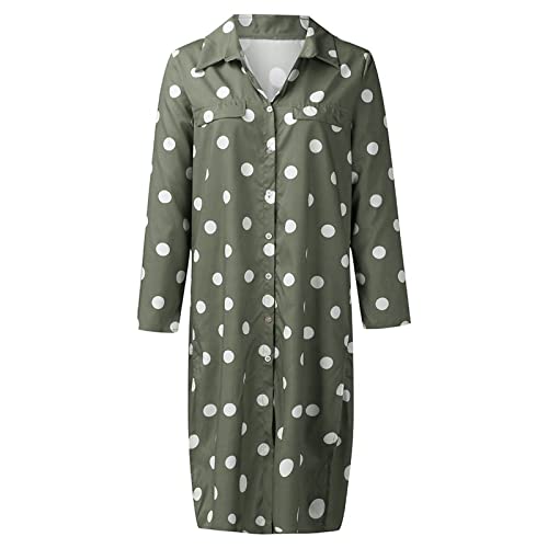 Robe longue d'été imprimée à pois style chemise fluide boutonnée