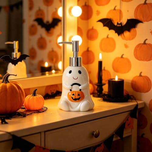 Cute Ghost & Pumpkin Ceramic Hand Soap Dispenser Bathroom Halloween Decor - image 6