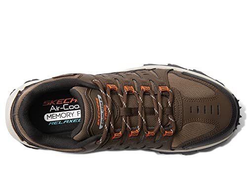 Image of Skechers Men's Equalizer 5.0 Trail Solix Trainers, Brown Leather Mesh Orange Trim, 7 US
