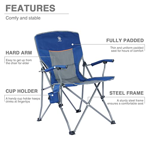 Ever Advanced Folding Camping Chair With Cup Holder Quad Padded Arm, Outside Portable Collapsible Steel Frame Oversized Heavy Duty Supports 300 Lbs #TOP2