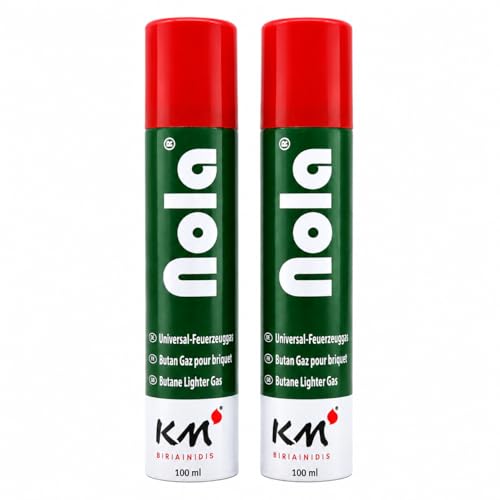 NOLA Lot de 2 cartouches de gaz à briquet, 100 ml, universel, pour briquets et chalumeaux, butane, recharge de gaz 701 (2)