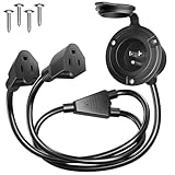 PlugSaf RV Shore Power Inlet Plug AC Port Plug with Waterproof Cover, RV Electrical Outlet Receptacle Box with Dual 18' Integrated Extension Cord for Cargo Trailer, 15 Amp 125V 1875W ETL/cETL Listed
