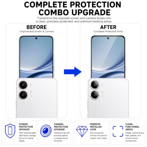 Image of FIRST MART Tempered Glass for Redmi Turbo 5 5G with Silver Camera Ring Guard & Installation Kit | HD Clear Edge-to-Edge Screen Protector, Scratch Resistant, Case-Friendly | Pack of 1
