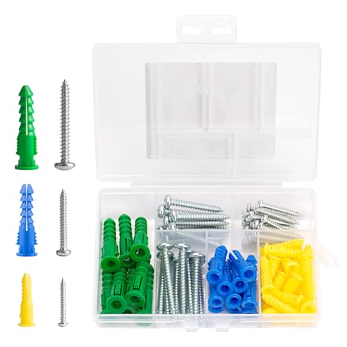Kit de 70 Tornillos y Anclajes para Drywall y Concreto