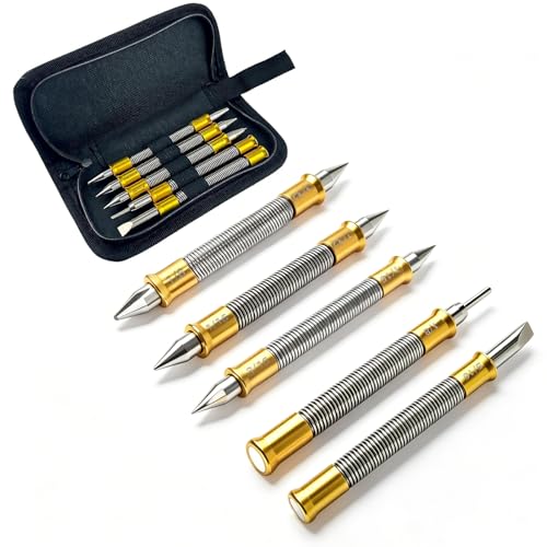 5 Pcs Nail Setter Punch Set Dual Head Spring Nail Set & Center Punch Tool Hinge Pin Removing Punch (1/8) Cold Chisel (5/16) Nail Setter Sizes 1/32 1/16 3/32 1/8 Center Punch 1/8 3/16