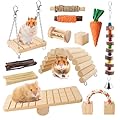 Pethee 12PCS Hamster Chew Toys Set,Small Animal Molar Wooden Toys,Boredom Breakers Cage Accessories, Dumbbell Bridge Swing Seesaw Apple Wood Ladder Bell for Rat Guinea Pig Chinchilla Gerbils Rabbit