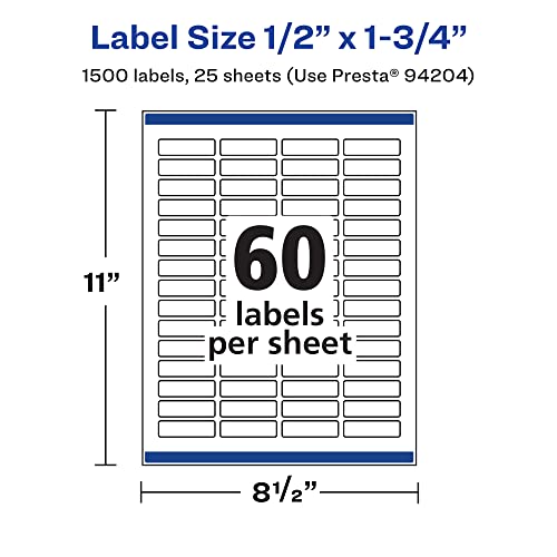 Avery Matte White Rectangle Labels, Sure Feed Technology, 0.5" x 1.75", 1,500 Matte White Printable Labels