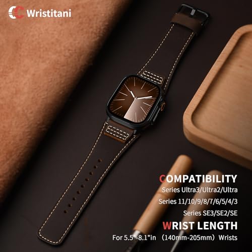 Image of Wristitani Genuine Leather Strap Compatible With Apple Watch