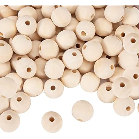 Wooden Beads 20 mm Natural Round Beads Craft Unpainted Spacer Beads for Garlands, Farmhouse Decor, Macrame, DIY Jewellery and Crafts 100 Pieces Cover