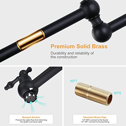 Matte Black Pot Filler Faucet Over Stove, Iviga Wall Mount Kitchen Faucet, Brass Folding Faucet With Double Joint Swing Arm #TOP4