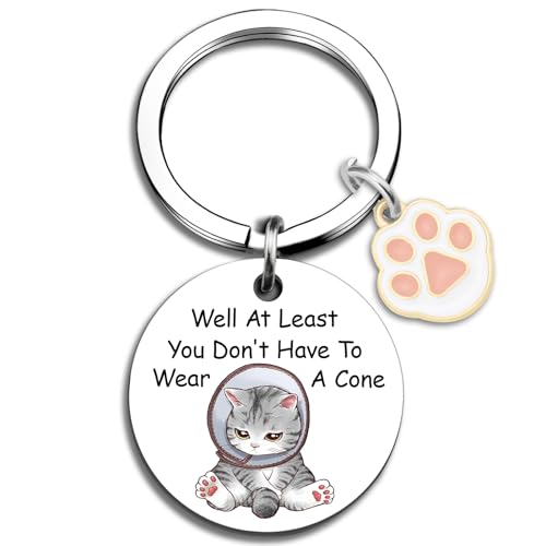 Get Well Gifts for Women Men After Surgery Cats Lover Gifts Funny Get Well Soon Keychain for Female Friends Bedridden Coworkers-At Least You Don't Have to Wear A Cone