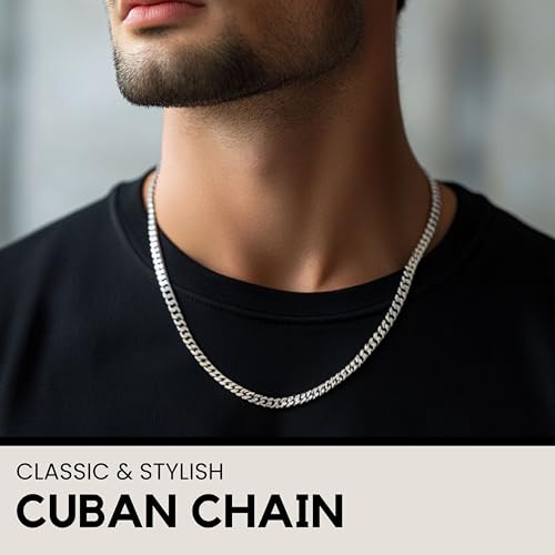 KISPER 925 Sterling Silver chain for men - Diamond Cut 3.5mm Flat Curb Cuban Link Chain Necklace with Lobster Clasp, Made in Italy - 18 inch silver chain for men2