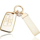 OLLEN Key Fob Cover with Keychain, Fit for Volkswagen VW Jetta Tiguan Passat Golf GTI Atlas Alltrack Arteon Taos, for Smart Keyless Entry Remote, Full Protection Soft TPU Key Case, 4 Button, White