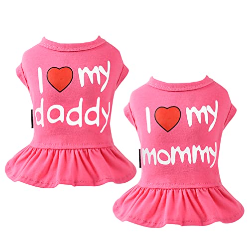 Dog Dresses For Small Dogs Girl Summer Puppy Clothes Outfits Apparel I Love My Mommy Daddy Pet Dress Cute Cats Tutu Skirt Clothing (Small, Pink) #TOP25
