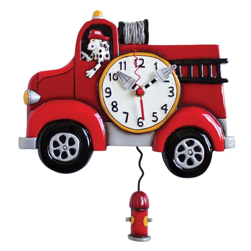 Reloj de pared péndulo con diseño de camión de bomberos miniatura 1