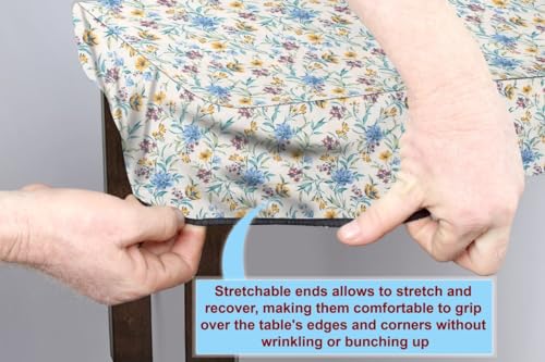 Image of The Furnishing Tree Elastic Cotton Rectangular Dining Table Cover 36x48 in Inches Floral Golden Leaf on offwhite Base